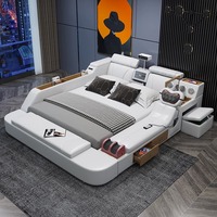Lit intelligent en cuir Tatami avec projecteur 100 pouces, Bluetooth, USB, coffre de rangement, tailles King et Queen pour chambre principale