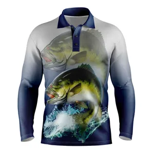 Chemise de pêche à manches longues pour hommes, en coton, polyester, personnalisée, vente en gros, UPF50 SPF