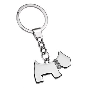 Portachiavi in Metallo a Forma di Cane con Collare di Strass, Finitura Argento - Product Image 1