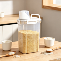 Pot de stockage de céréales transparent carré en plastique, hermétique, anti-humidité, moderne et minimaliste, avec poignée et échelle de mesure pour la cuisine
