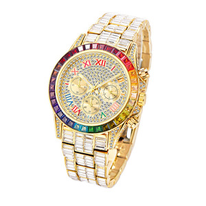 Montre-bracelet de luxe étanche à quartz pour femmes, nouveau design, arc-en-ciel, baguette diamant, vente en gros - Product Image 1