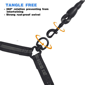 Adjustable Reflective Two Hook Pet Dog Dual <b>Double</b> <b>Ended</b> <b>Leads</b> No Tangles Coupler 360 Degree Swivel Anti-tangle <b>Double</b> Dog Leash - Product Image 3