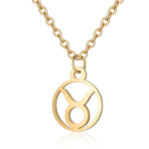 Acero inoxidable ahueca hacia fuera la estrella signo del zodiaco collar 12 colgante collar mujeres cadena gargantilla hombres joyería regalos - Product Image 1