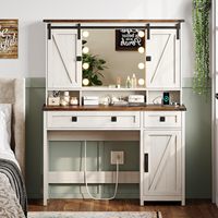 SENYU Coiffeuse design rustique en panneaux de bois avec éclairage LED, tiroirs et miroir, pour appartement et chambre, avec fonction de charge S