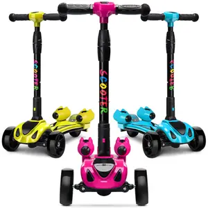 Factory folding adjustable electric kids 3 wheel kick scooter spray scooters with led lights high quality Christmas Gifts