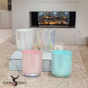 Venta al por mayor de lujo iridiscente vidrio vela tarros tapa cajas logotipo personalizado vacío 10oz 12oz 14oz Arco Iris transparente cilindro embalaje de lujo - Product Image 4