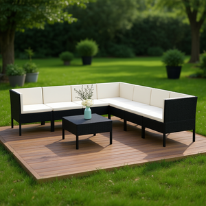Ensemble de salon de jardin noir et blanc crème 6 places en rotin, mobilier d'extérieur résistant aux intempéries, design contemporain - Product Image 2