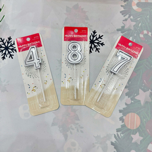 Bougie en cire de paraffine faite à la main argentée numérique 0~9 pour anniversaire, Nouvel An, fête, décoration de gâteau, mariage, fête d'enfants - Product Image 4