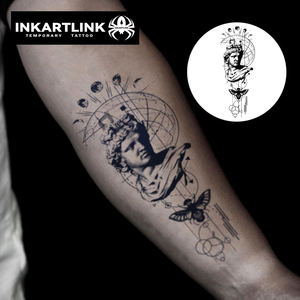 INKARTLINK Pegatina de Tatuaje Estatua de <span class=keywords><strong>Apolo</strong></span> Fase Lunar Astrología Geometría Insecto Escarabajo Estética Herbal 15 Días a Granel - Product Image 2