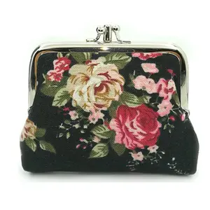 Cute Floral Buckle Coin Vintage Pouch Kiss-lock Change Wallets Small Coin Purse Canvas