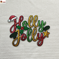 Nouveau design personnalisé, grandes lettres de Noël « Holly Jolly » brodées de paillettes, thermocollantes et auto-adhésives 2026 pour vêtements