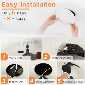 6 inch 5cct siêu mỏng LED đèn trần ánh sáng 1000lm độ sáng thay đổi độ sáng canless Wafer Downlight với hộp nối - Product Image 6
