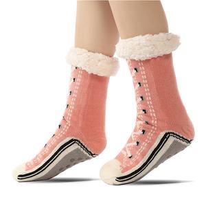 Best-seller Chaussons en tricot torsadé pour femme Chaussettes d'hiver épaisses et chaudes doublées en Sherpa Chaussettes pelucheuses - Product Image 4