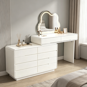 Tocador de Maquillaje Moderno de Lujo Francés en Madera Maciza Blanca con Espejo Iluminado y Cajones de Almacenamiento - Product Image 6