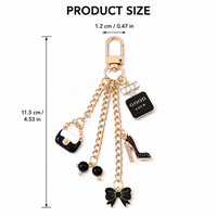 Ensemble de breloques porte-clés en alliage noir : nœud, lunettes de soleil, flacon de parfum, mini sac, pendentif chaussure à talon haut, anneau porte-clés, breloque pour sac à main, cadeau
