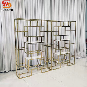 Smooth Custom Luxury Golden Metal wine rack Geometric <b>Square</b> <b>Frame</b> stainless steel wine shelf for Wedding and Party - Product Image 3