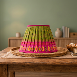 Luxury Cotton Silk Printed <b>Lampshade</b> | Handcrafted Pleated <b>Drum</b> Shade for Table, Floor & Pendant Lamps - Product Image 4