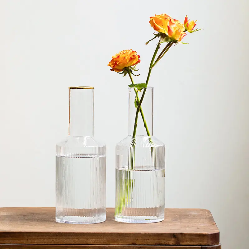 Großhandel Blumentöpfe Glas Terrarien Wasser Pflanzen behälter Mit Gold Rime Light Luxus Stil Glasflasche Blumenvase