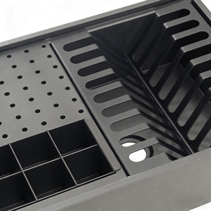 Nouveau design 2026, évier à canalisation en acier inoxydable 304 satiné brossé NANO BLACK, fait main, avec mini-bol et égouttoir à vaisselle - Product Image 2