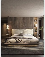 Lit moderne en cuir doux de conception italienne, tête de lit en peluche, cadre robuste, meubles de chambre à coucher confortables, vente chaude
