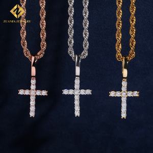 Collar con Colgante de Cruz de Plata de Ley 925 con Incrustaciones de Diamantes Simulados, Estilo Hip Hop - Product Image 2