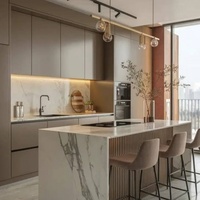 Meuble de cuisine moderne de luxe en aluminium avec évier intégré, îlot personnalisé, accessoires de placard et garde-manger entièrement en acier inoxydable