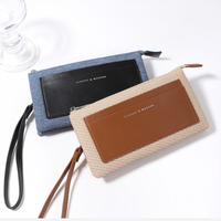 Dompet Koin Wanita Baru Bahan PU Tahan Air, Dompet Pendek Warna Kontras, Tas Kartu Multi-Fungsi, Clutch Zipper Cross-Border