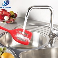 Spatule de cuisine multifonctionnelle en silicone antiadhésive de qualité alimentaire, souple, à fentes, pour retourner les crêpes, avec manche autoportant