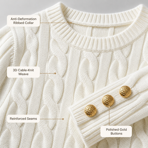 Custom Vintage Chic <strong>Womens</strong> White Casual Knitted Sweater Cable Texture <strong>Long</strong> Sleeve Pullover Autumn Winter <strong>Jumper</strong> Top <strong>for</strong> Ladies - Product Image 3