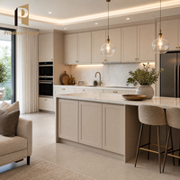 Meubles de cuisine modernes en panneaux de mélamine, texture bois, pour projet personnalisé de villa entière