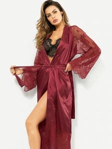 Moda Sexy pijama <span class=keywords><strong>mujer</strong></span> Albornoz Encaje Lencería leche seda Top cómodo señoras V manga larga camisón ropa de dormir - Product Image 6