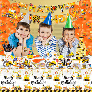 Construction fête d'<span class=keywords><strong>anniversaire</strong></span> fournitures tasses assiettes signes serviettes nappe 79 pièces ingénierie de la Construction jouets à thème pour garçon - Product Image 3