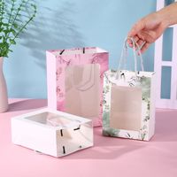 Tas Kertas Kustom Ivory Board High-End, Tas Bunga Segar Persegi Kreatif, Hadiah Ulang Tahun Liburan, Sablon