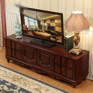 ห้องรับแขกโรงแรมสไตล์จีนโบราณเฟอร์นิเจอร์ไม้ยางพาราตู้ทีวีมุมห้องนั่งเล่นทีวีแบบตั้ง