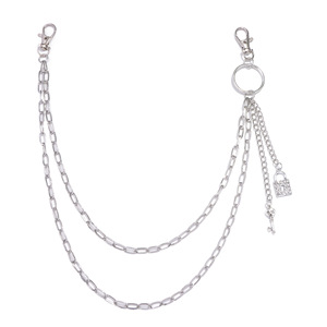 โซ่คาดเอวพร้อมจี้โลหะรูปวงแหวนคู่ สไตล์ฮิปฮอป สำหรับตกแต่งกางเกงยีนส์  เครื่องประดับสำหรับงานปาร์ตี้  ทำจากโลหะผสมสังกะสี สีขาว K - Product Image 5