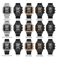 Montre à quartz Sanda Luxury Square Sport Fashion avec bracelet en acier inoxydable, chronographe, date, aiguilles lumineuses, 20 mm, étanche