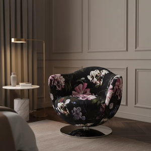 Sedia Girevole Moderna con Stampa Floreale Artistica, Poltrona Imbottita per Negozio di Fiori, Lounge e Arredamento VIP per Bar Cocktail Retrò - Product Image 4