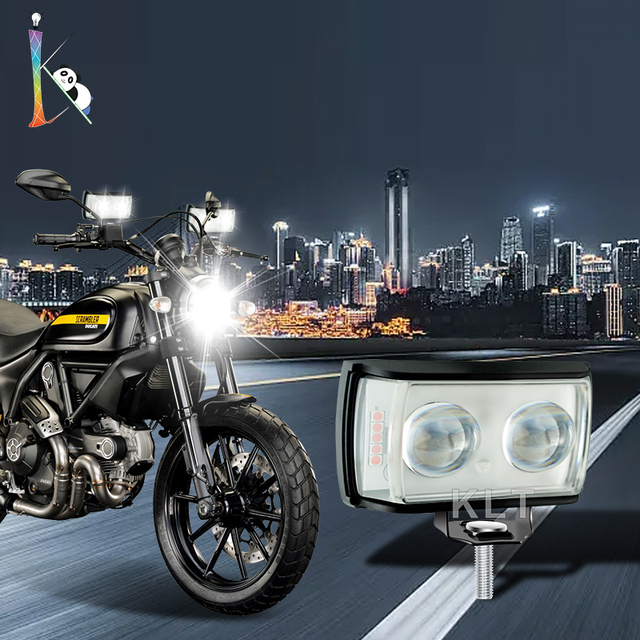 High Brightness Red Blue Flashing Motorcycle LED Spotlight 2 Bulbs with Waterproof and Durable Construction for Motorbikes