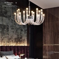 Luminaire suspendu pour hall d'hôtel de luxe postmoderne, éclairage LED intérieur pour KTV et bain de pieds, luminaire suspendu en verre transparent à 16 têtes