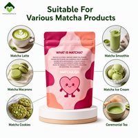 Sachet d'emballage de poudre de matcha avec logo personnalisé, motif cœur de dessin animé, pochette mate autoportante de qualité alimentaire refermable avec fermeture éclair, vente en gros