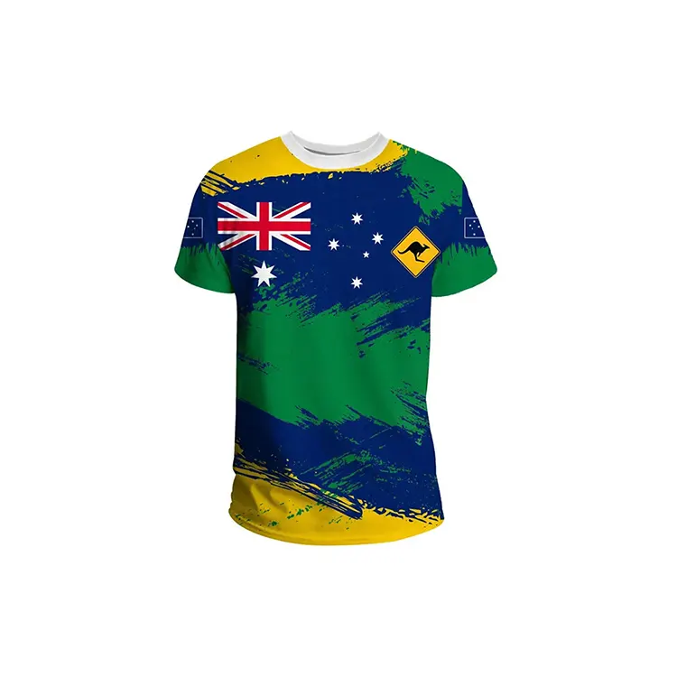 Wholesale Australian T-shirt 3D Digital Printed Custom Products Outdoor Sport Flag Shirts Short Sleeve For Women Men