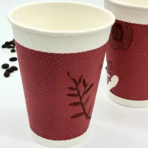 แก้วกาแฟแบบใช้แล้วทิ้งพร้อมฝาพลาสติกสีดำขนาด8ออนซ์10ออนซ์12ออนซ์14ออนซ์16ออนซ์20ออนซ์100% ผนังสองชั้นย่อยสลายได้ตามธรรมชาติ