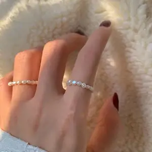 Impermeável Jóias Banhado Ajustável Cadeia Pérola Beaded Ring Finger Pearl Ring Ouro Aço Inoxidável 18K Trendy Zircon Geometric