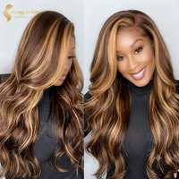 Peluca frontal de encaje HD 13x6 al por mayor, cabello humano virgen vietnamita, onda corporal, color ombré con reflejos, sin pegamento, pre-arrancada, línea de cabello natural