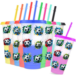 Nouveauté 2026 Gobelets à café glacé en plastique réutilisables de qualité supérieure, anti-fuite, 24 oz, avec impression numérique football, avec couvercles et pailles, pour les fêtes - Product Image 1