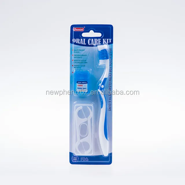 Producto de limpieza de dientes OEM, Etiqueta Privada, cuidado de higiene bucal, kit de cuidado bucal barato con cepillo de dientes, hilo dental