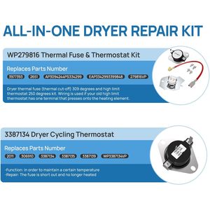 Elemento calefactor para secadora WED4815EW1, 120V, 1500W, acero inoxidable, para Whirlpool Amana Kenmore serie 70 80 - Product Image 4