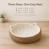 Panier pour chat en corde de coton tissé à la main, rond et solide, avec oreilles, confortable, lavable, pour chats et petits chiens