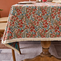 Nappe Jacquard Tissée à Motifs Floraux Style Campagne Européenne Personnalisable avec Franges Décoratives pour Usage Domestique, Vente en Gros et Revendeurs