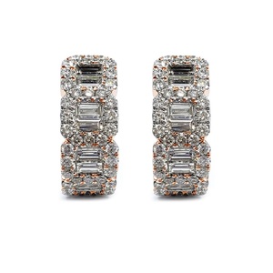Livraison rapide Bijoux Habile Top Qualité 18k Solide Or Rose Véritable Diamant Baguette Et Cerceaux Ronds Boucle D'oreille Pour Femme - Product Image 1